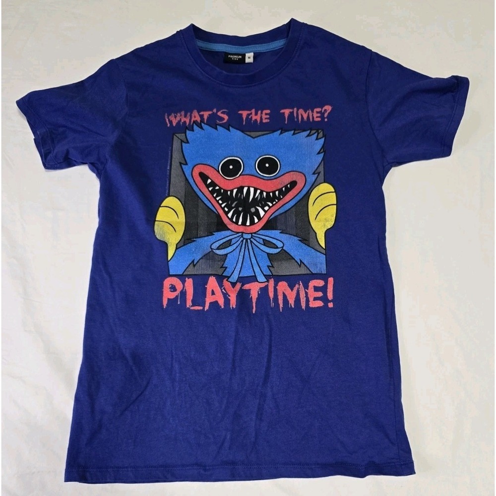 Premium Kids Boy's Medium Blue T-shirt Huggy Wuggy What's The Time? Play Time!